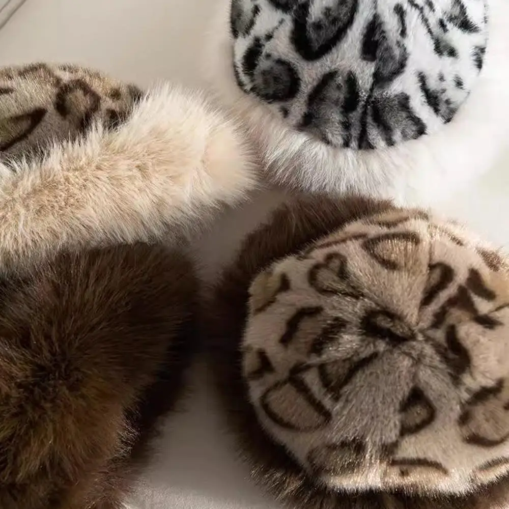 Hot Leopard Print Fur Hat Women Windproof Keep Warm Headgear Fur Fisherman Hat Female Faux Fur Thick Winter Hat Lady Russian Hat