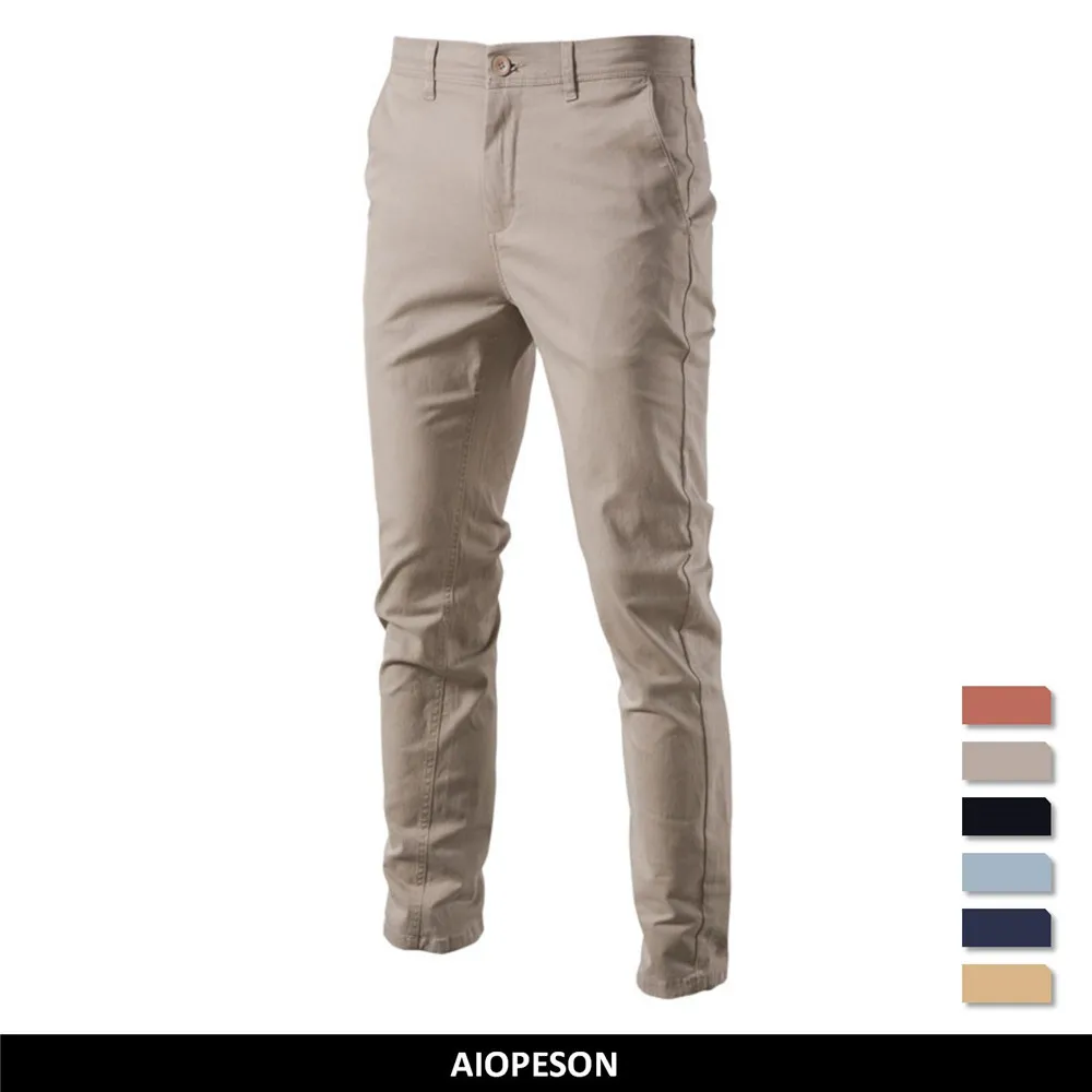 AIOPESON Algodón informal Pantalones de hombre Color sólido Ajustado Pantalones de hombre nueva primavera otoño Alta calidad pantalones de negocios clásicos hombres