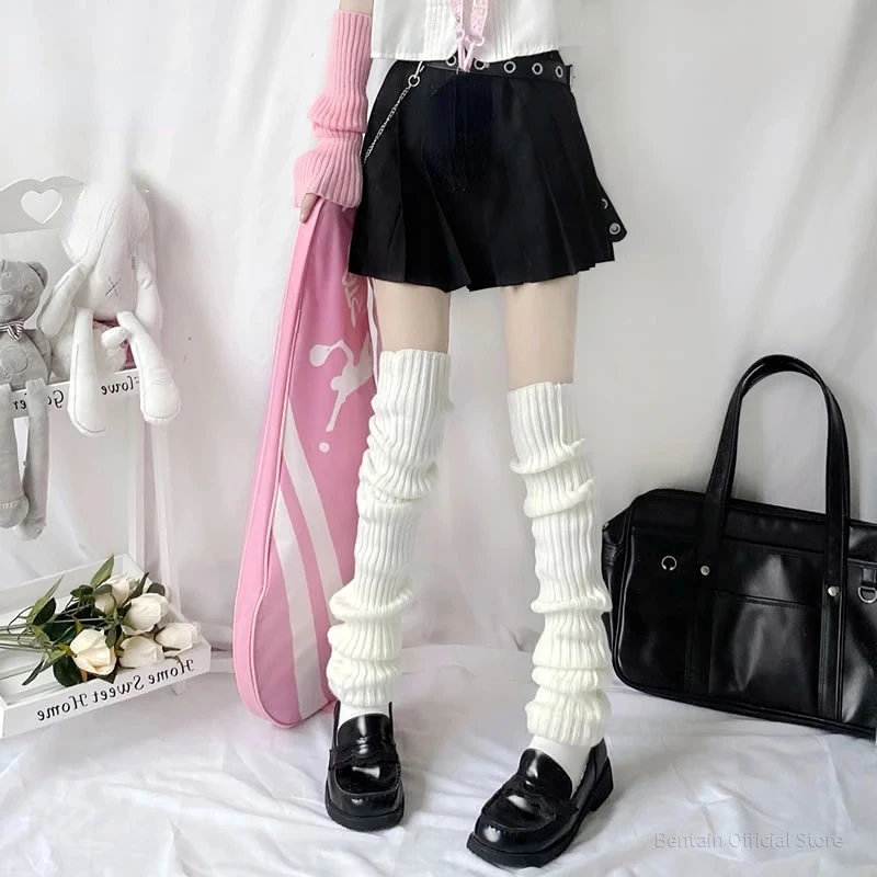 1 paire de bas longs tricotés Y2K, style Lolita, pour uniforme JK, 70 cm, au-dessus du genou, effet empilé, couvre-jambes chauffants