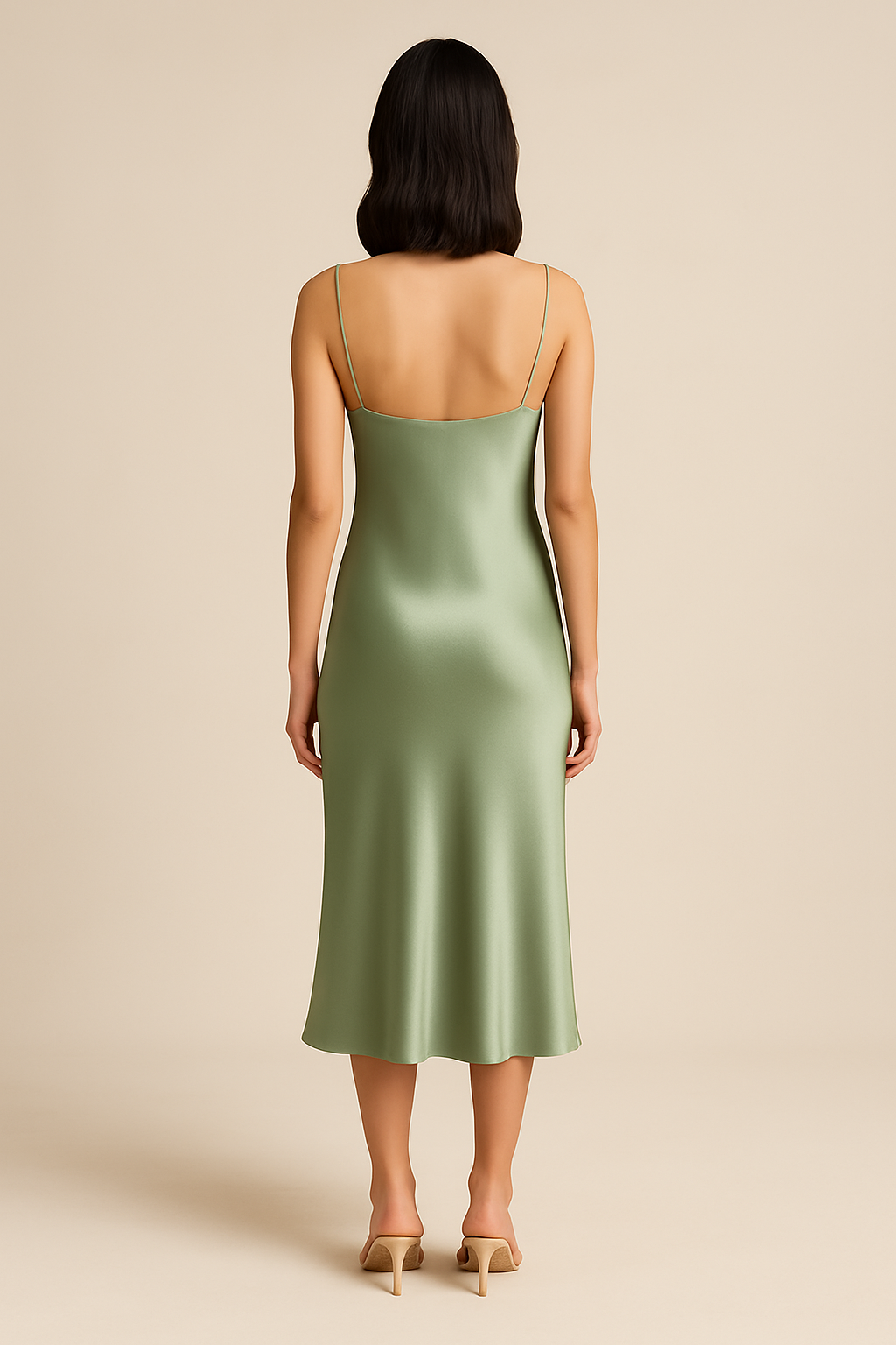 Amelie Cowl-Neck Satin Midi Dress in Sage - Image 2