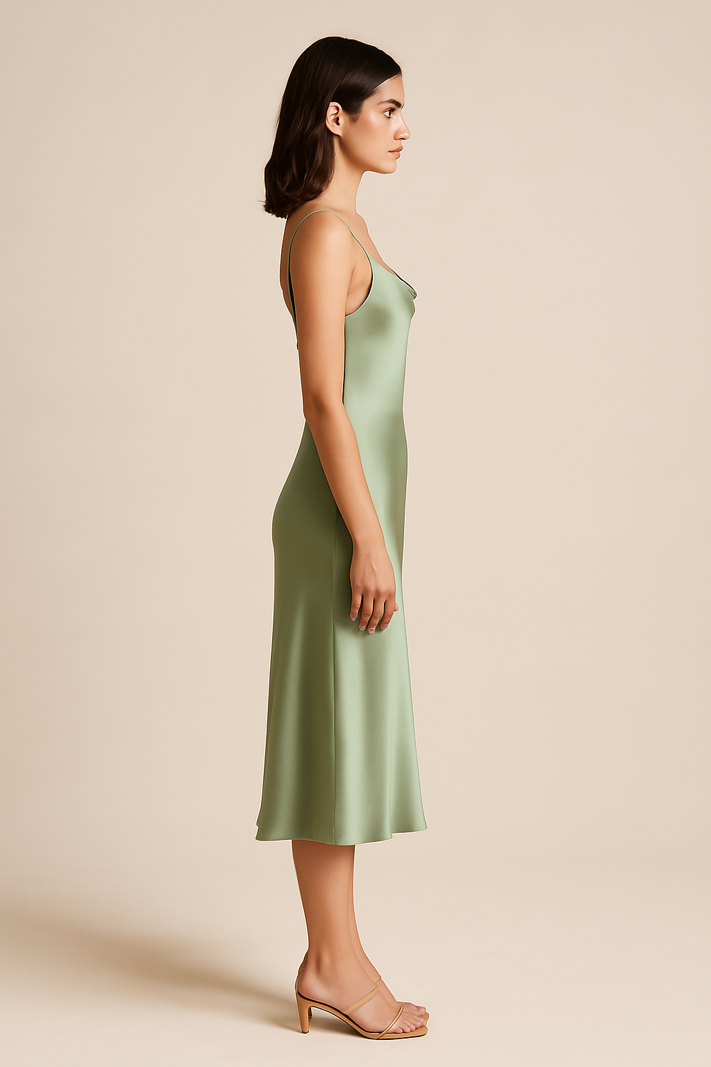 Amelie Cowl-Neck Satin Midi Dress in Sage - Image 4
