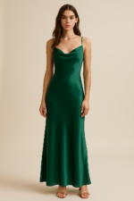 Aria Satin Maxi Dress in Emerald