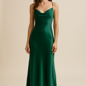 Aria Satin Maxi Dress in Emerald