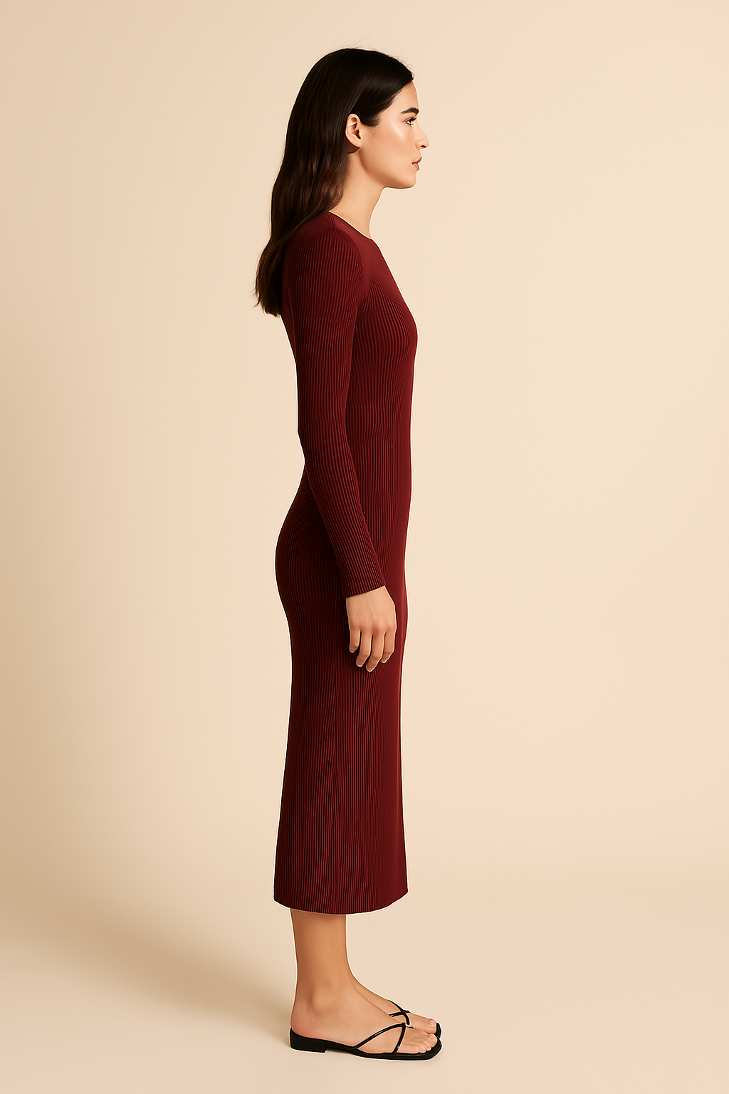 Delphine Ribbed Knit Midi Dress in Burgundy - Image 4