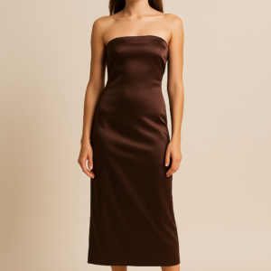 Elise Strapless Column Midi Dress in Chocolate