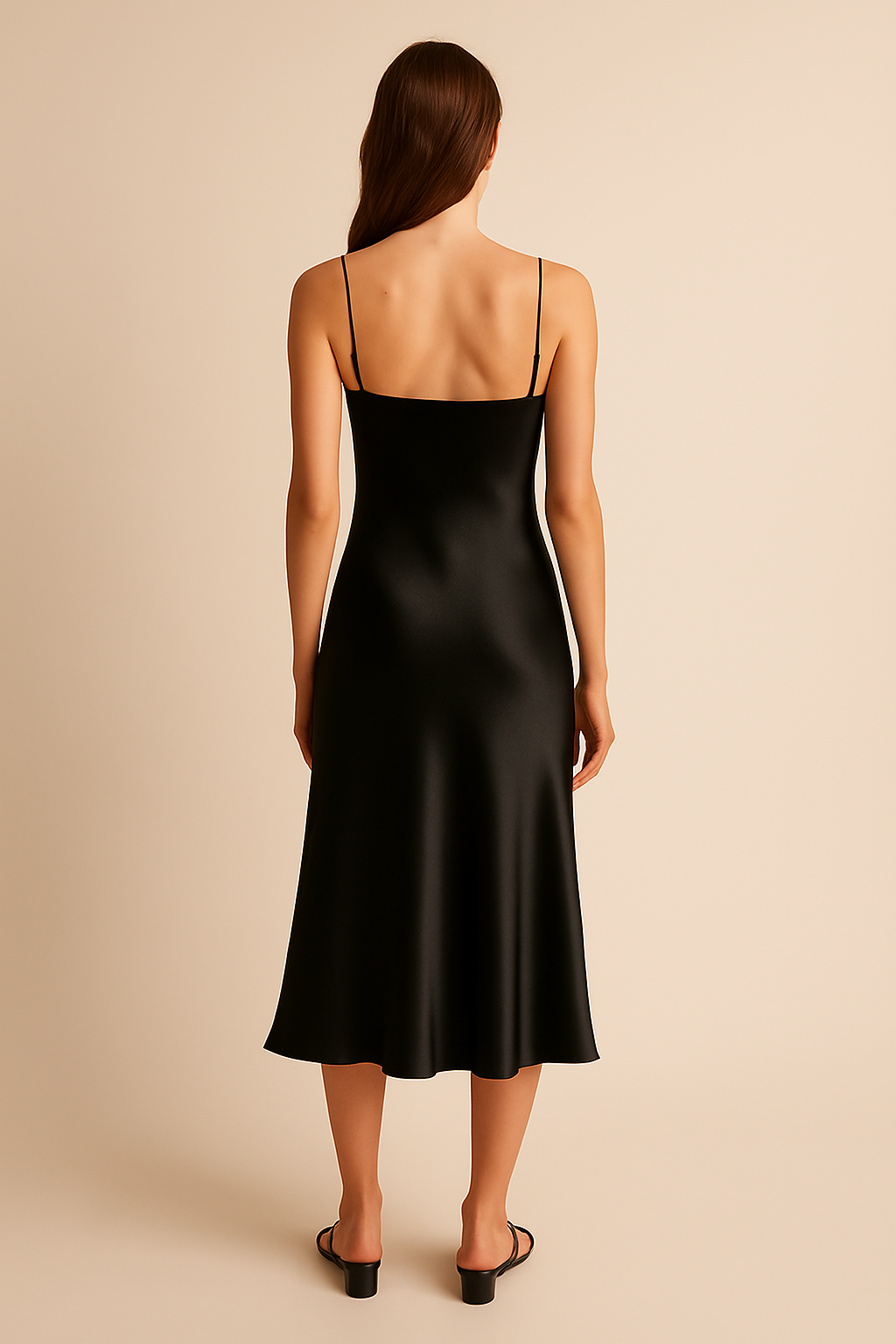 Harlow Bias-Cut Satin Midi Dress in Black - Image 2
