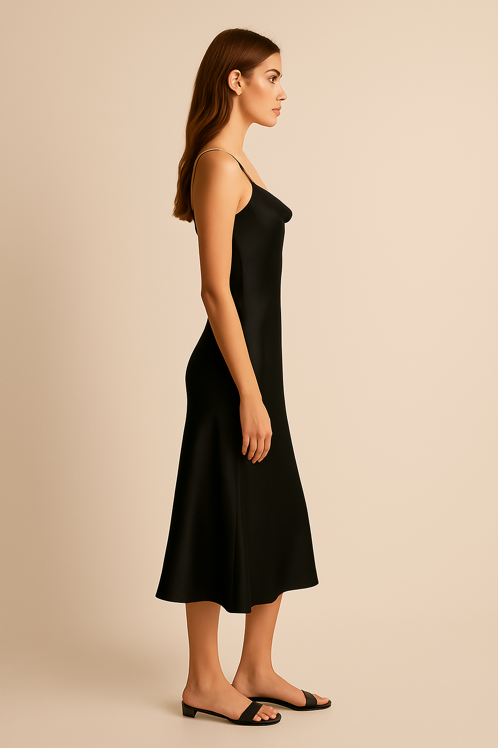 Harlow Bias-Cut Satin Midi Dress in Black - Image 3
