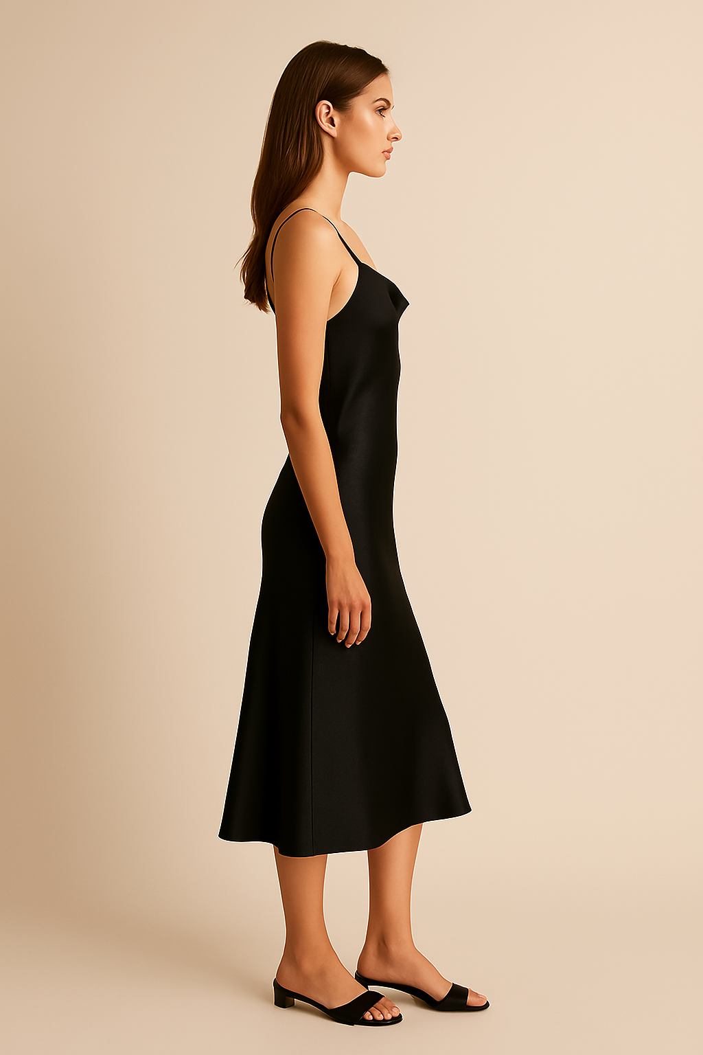 Harlow Bias-Cut Satin Midi Dress in Black - Image 4