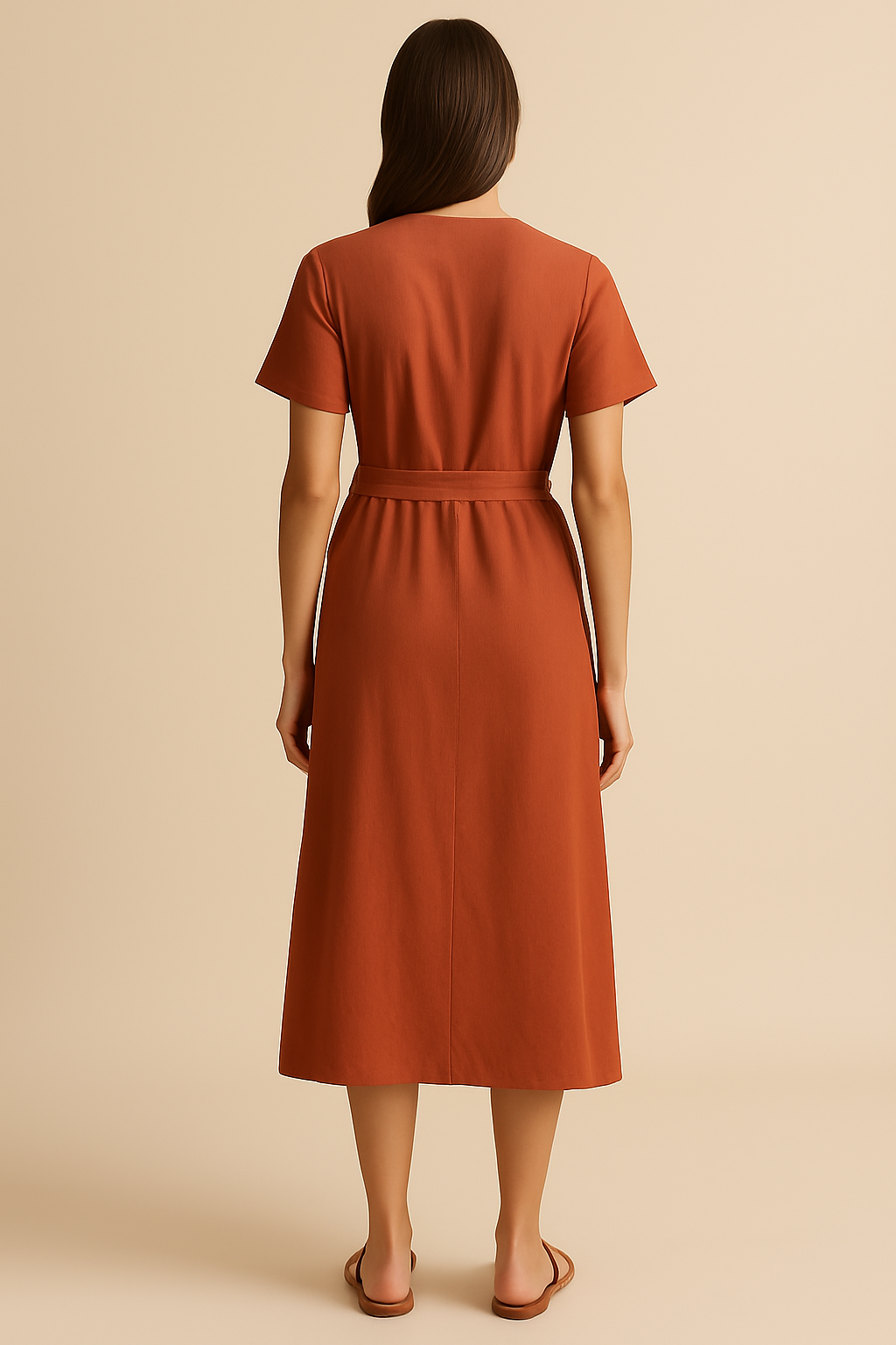 Marlowe Wrap Midi Dress in Terracotta - Image 2