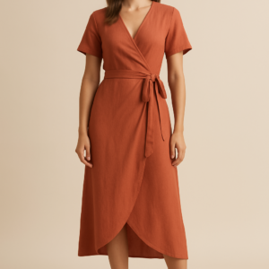 Marlowe Wrap Midi Dress in Terracotta