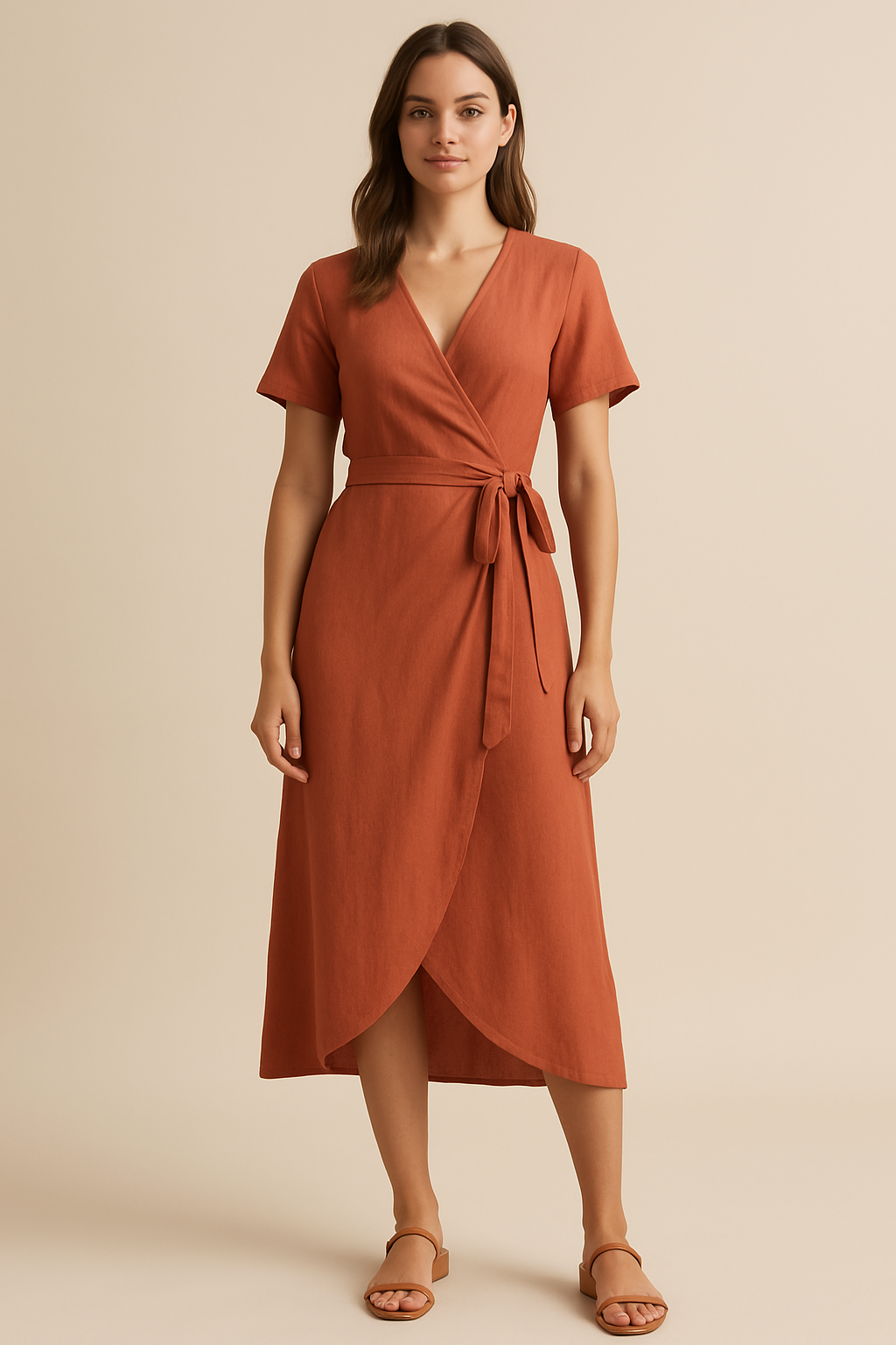 Marlowe Wrap Midi Dress in Terracotta