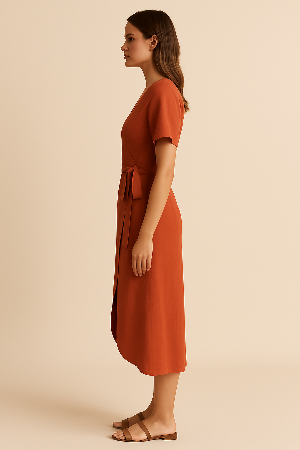 Marlowe Wrap Midi Dress in Terracotta - Image 3