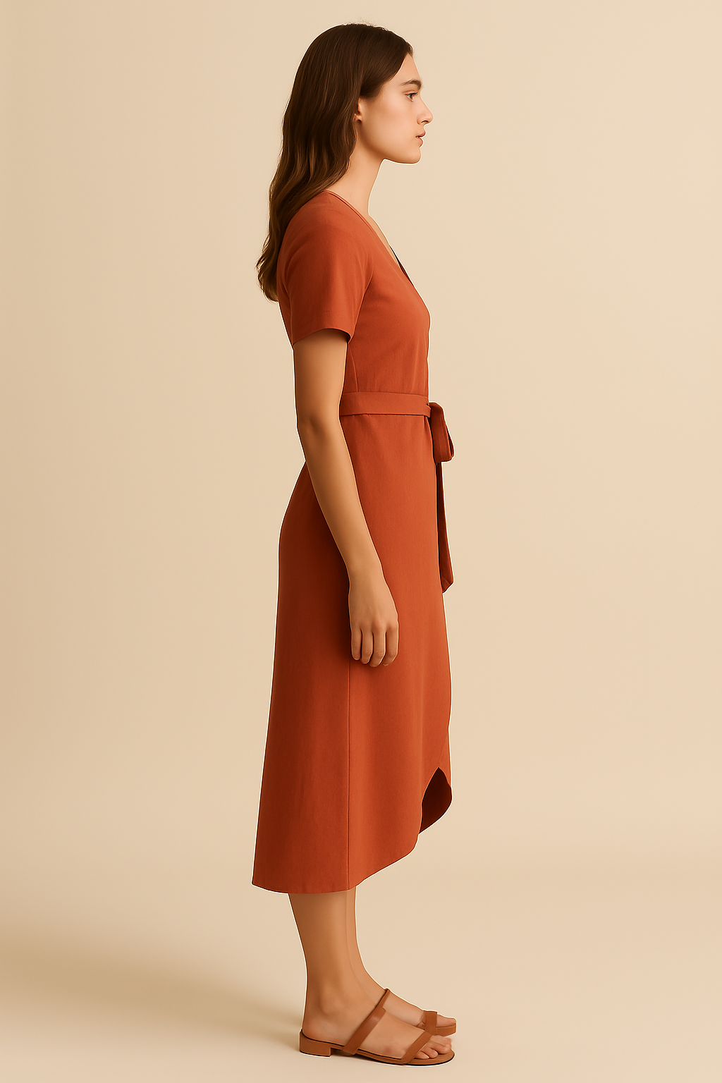 Marlowe Wrap Midi Dress in Terracotta - Image 4