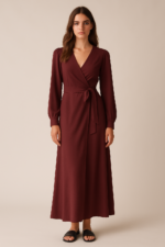 Nadia Wrap Maxi Dress in Burgundy