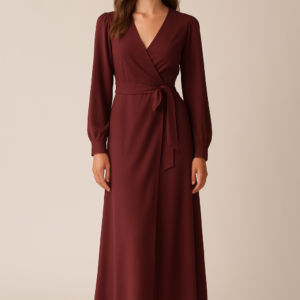 Nadia Wrap Maxi Dress in Burgundy