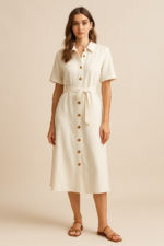 Sienna Linen Shirt Midi Dress in Ivory