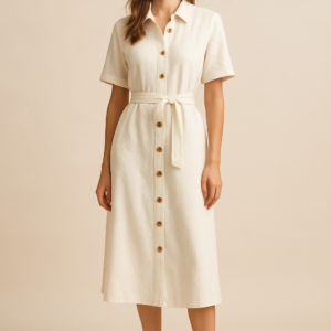 Sienna Linen Shirt Midi Dress in Ivory