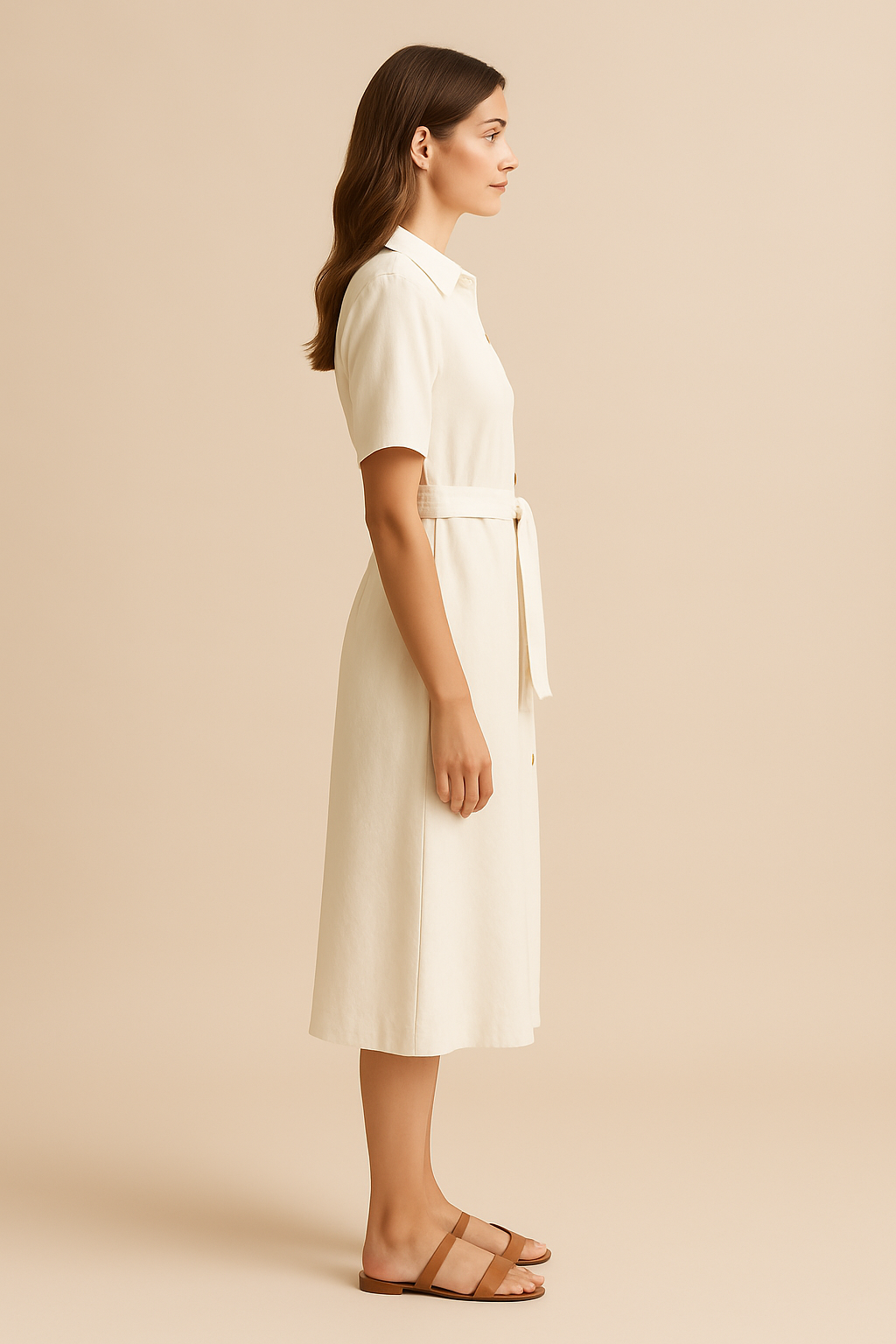 Sienna Linen Shirt Midi Dress in Ivory - Image 3