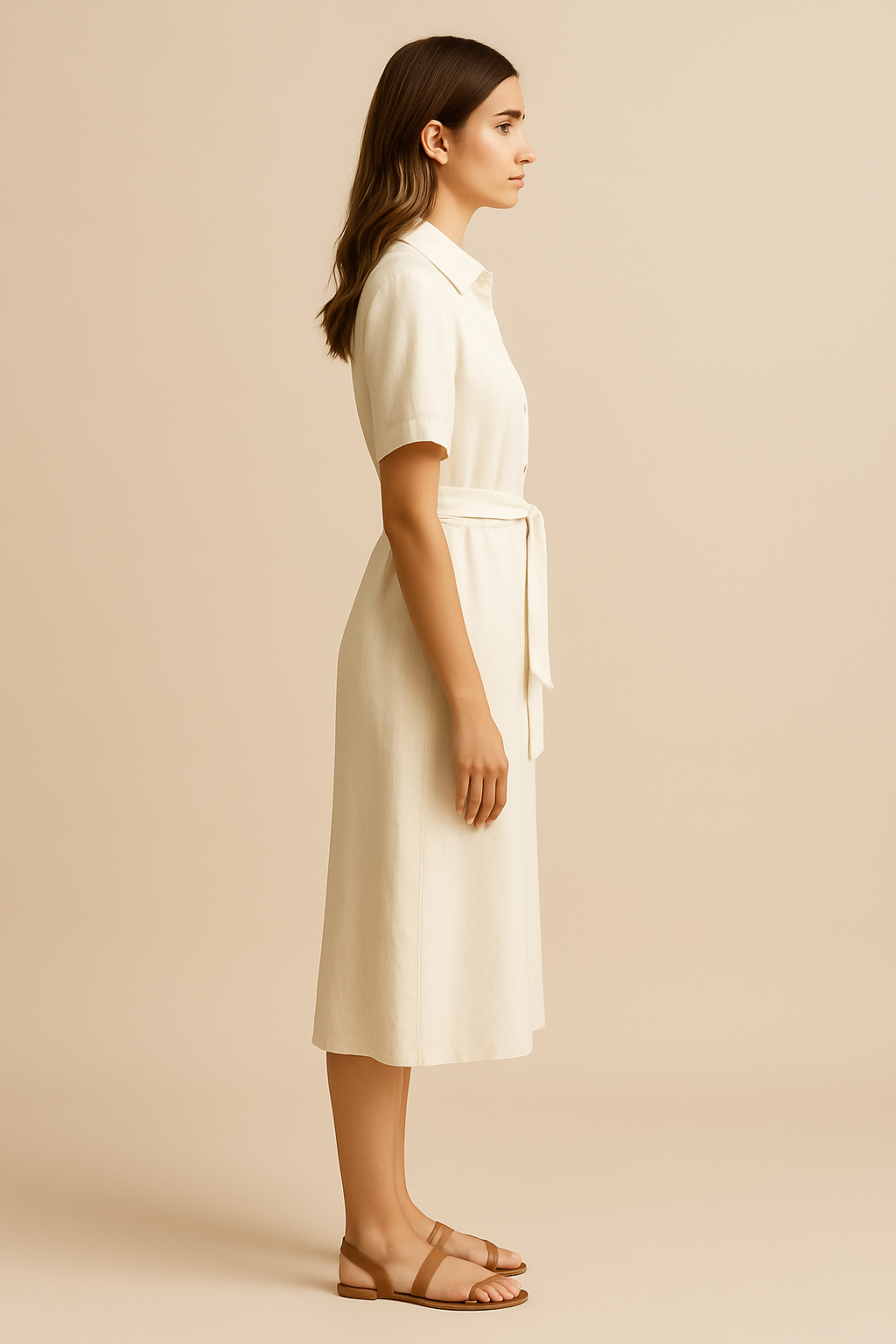 Sienna Linen Shirt Midi Dress in Ivory - Image 4