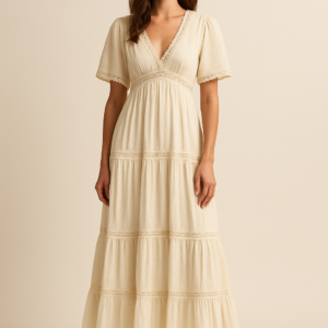 Talia Boho Maxi Dress in Cream