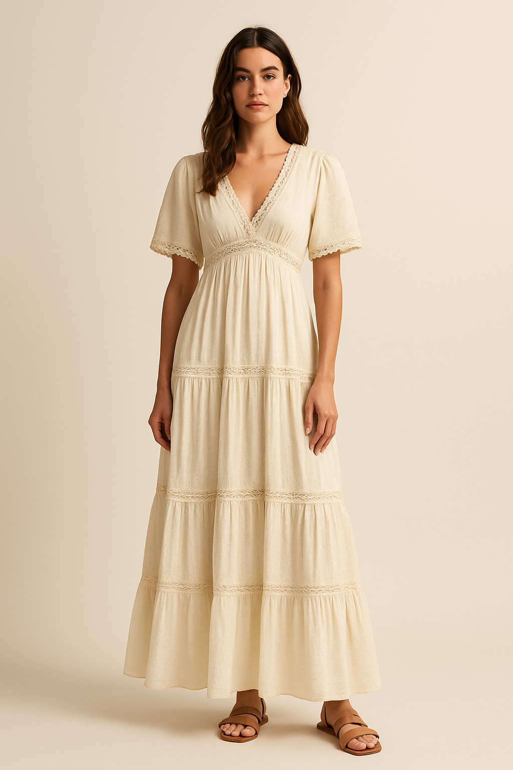 Talia Boho Maxi Dress in Cream