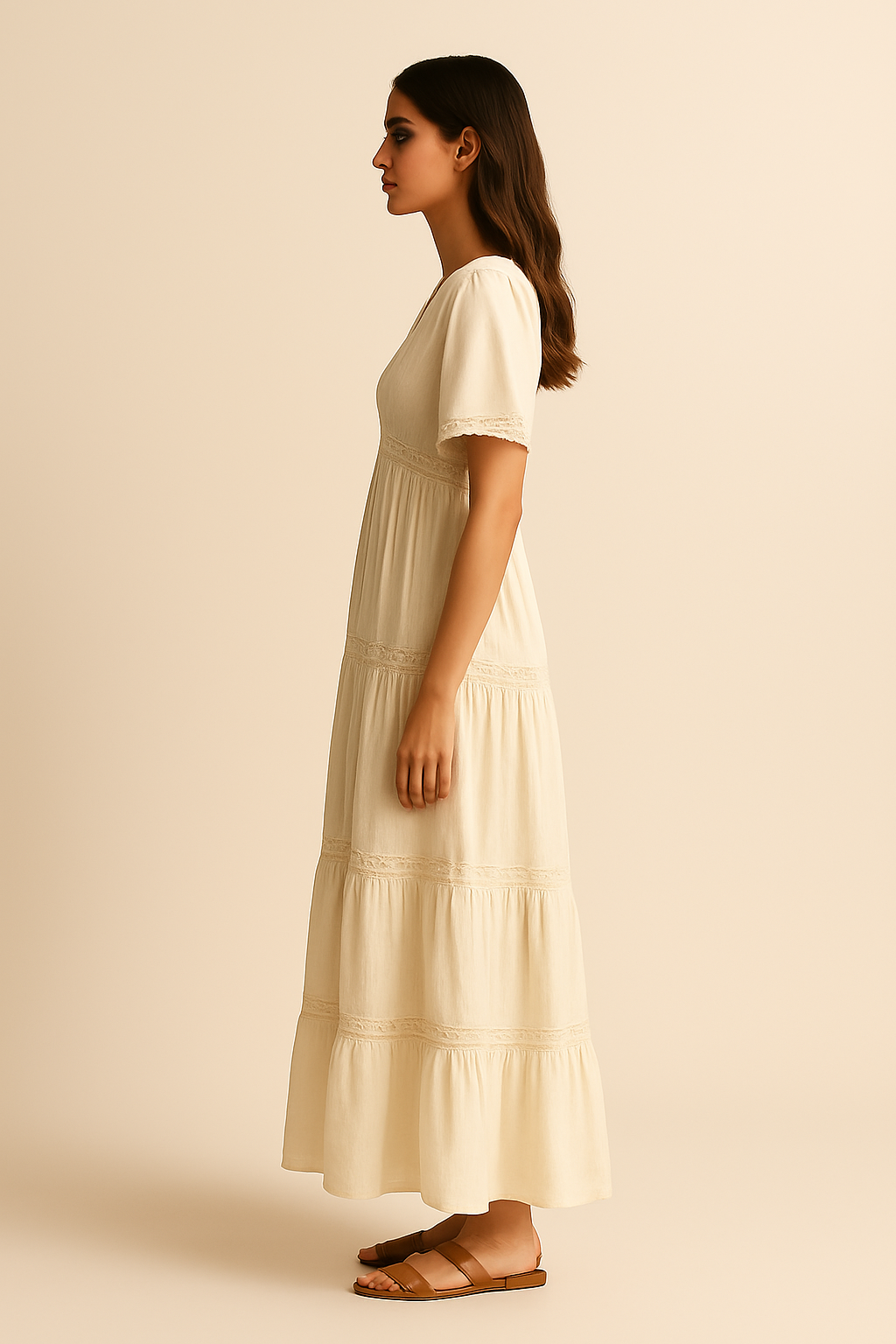 Talia Boho Maxi Dress in Cream - Image 3