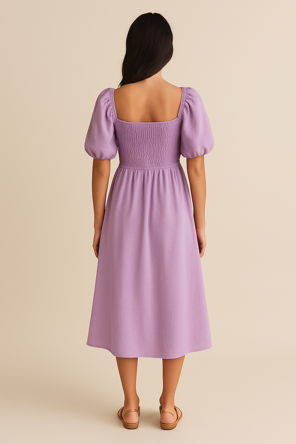 Wren Puff-Sleeve Midi Dress in Lilac - Image 2