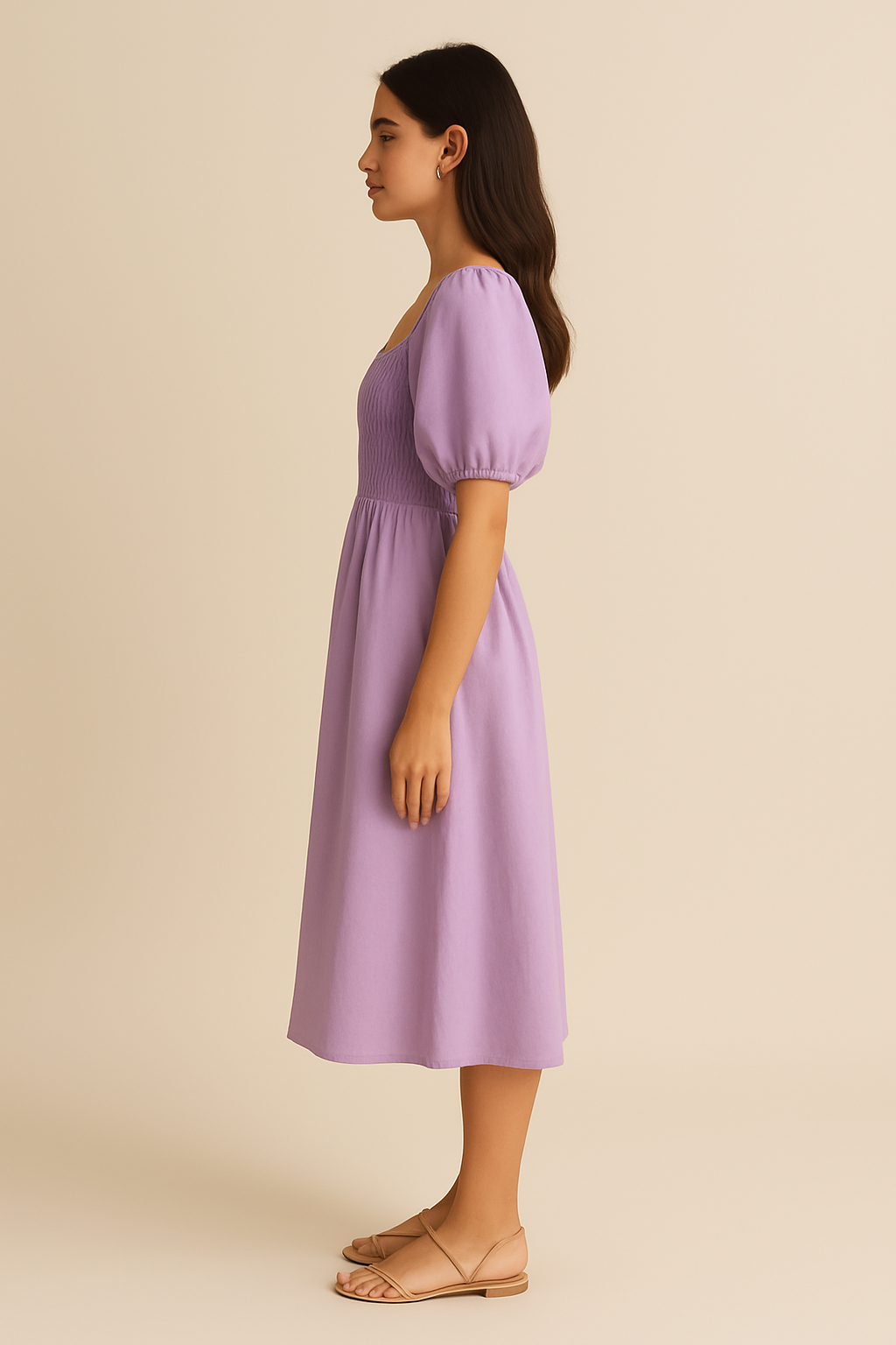 Wren Puff-Sleeve Midi Dress in Lilac - Image 4